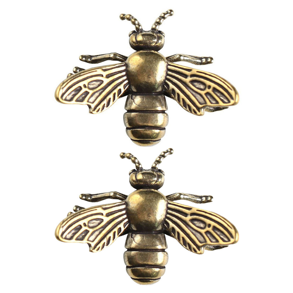 2X Brass Retro Bee Figurine Statue Home Office Decoration Animal Figurines Toys