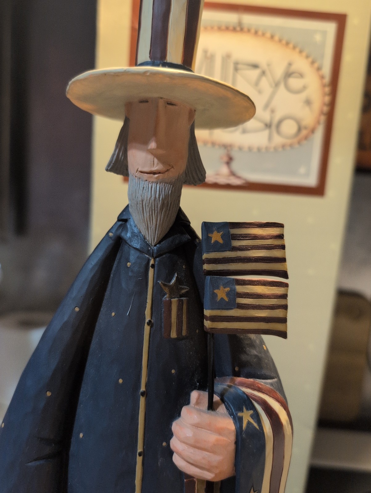 1998 Williraye Studio Uncle Sam 16″ WW7765 Folk Art Liberty Bell W Bird