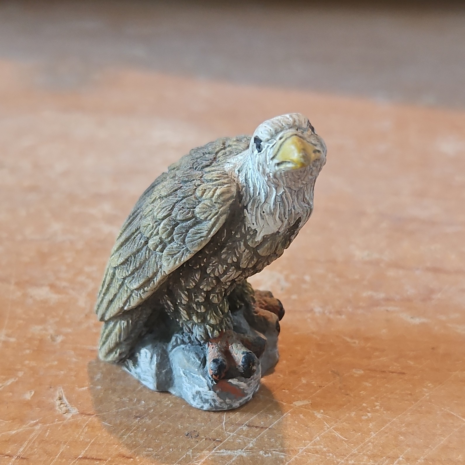 Hand Painted Resin Eagle Figurine Small Brown Gray White Yellow Animal Decor