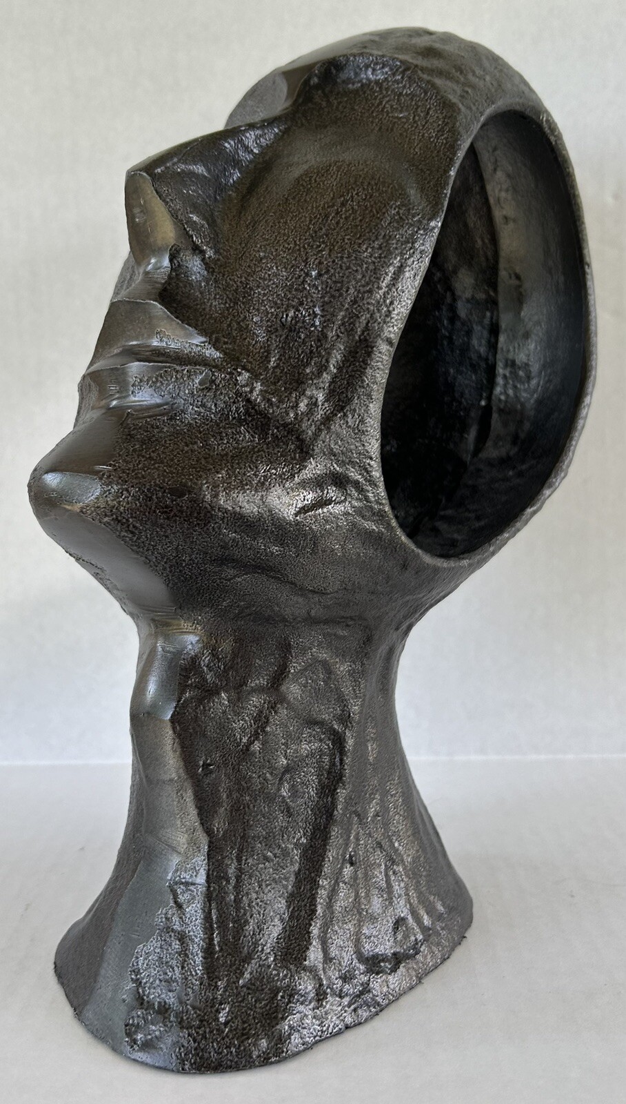 Empty Head Metal Sculpture 12″ Figural Silhouette Hole In the Head Brutalist Art