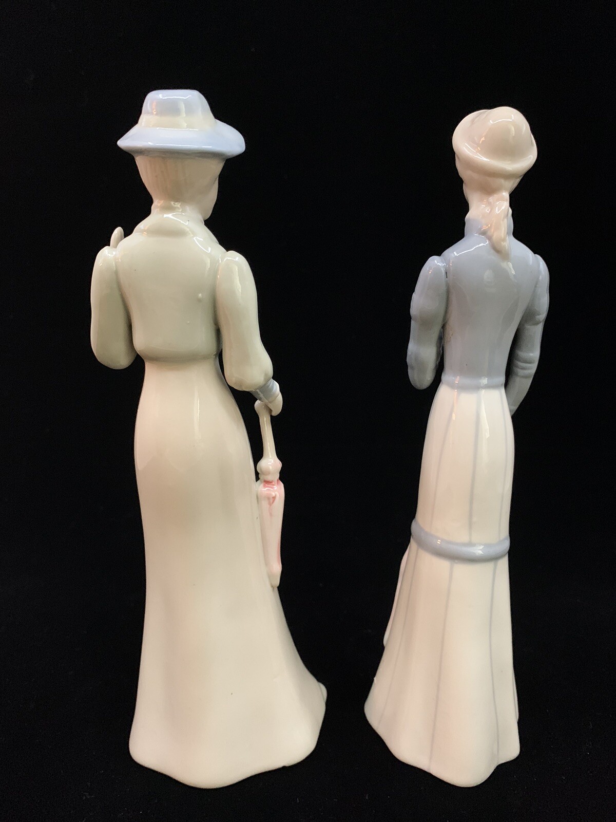 Set 2 Imcor Women Lady Woman Porcelain Figurines with Parasol Umbrella 8.25” Vtg