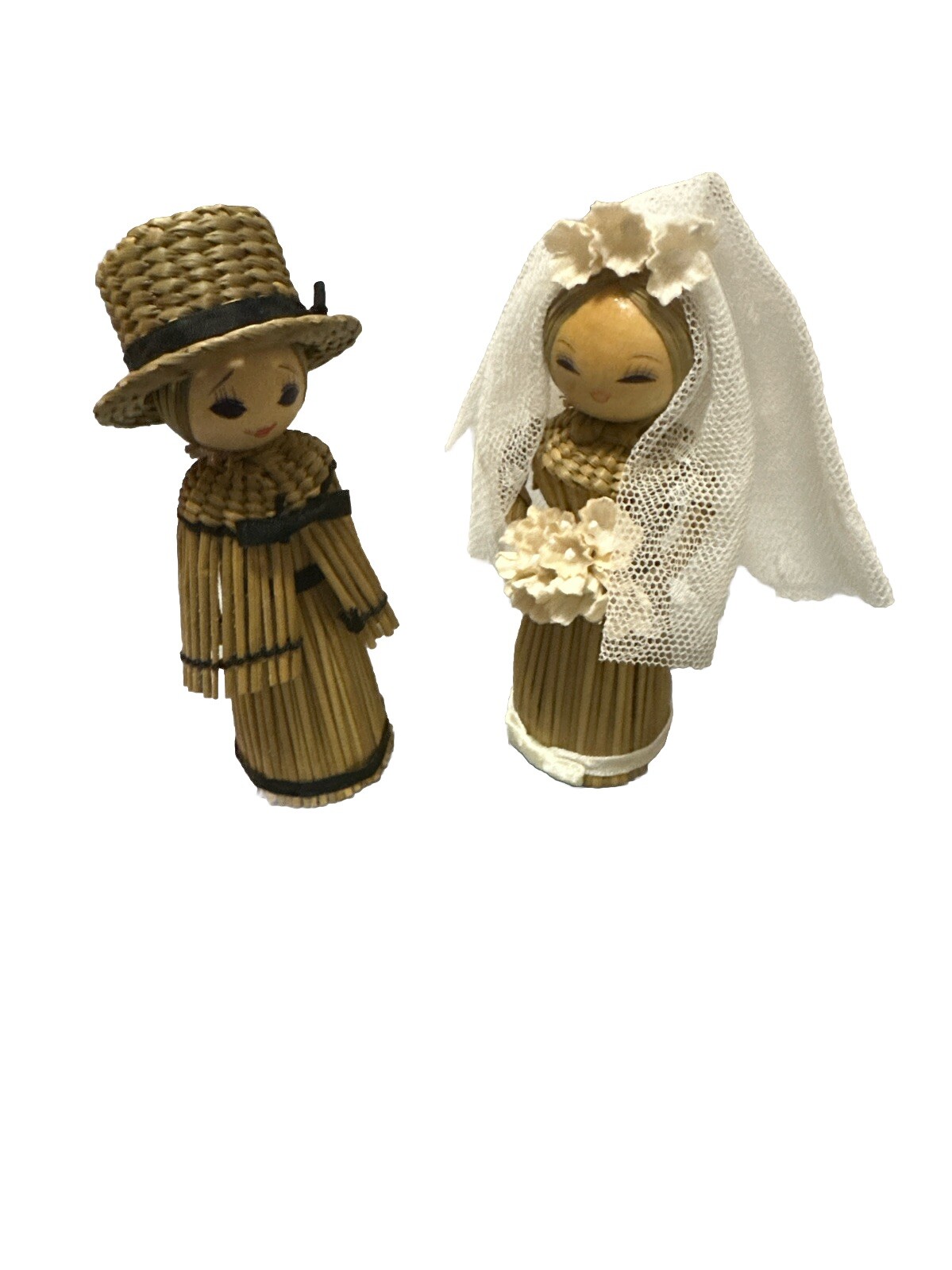 Korean Vintage Straw Hand Made Figurine Wedding Set, Mint Condition