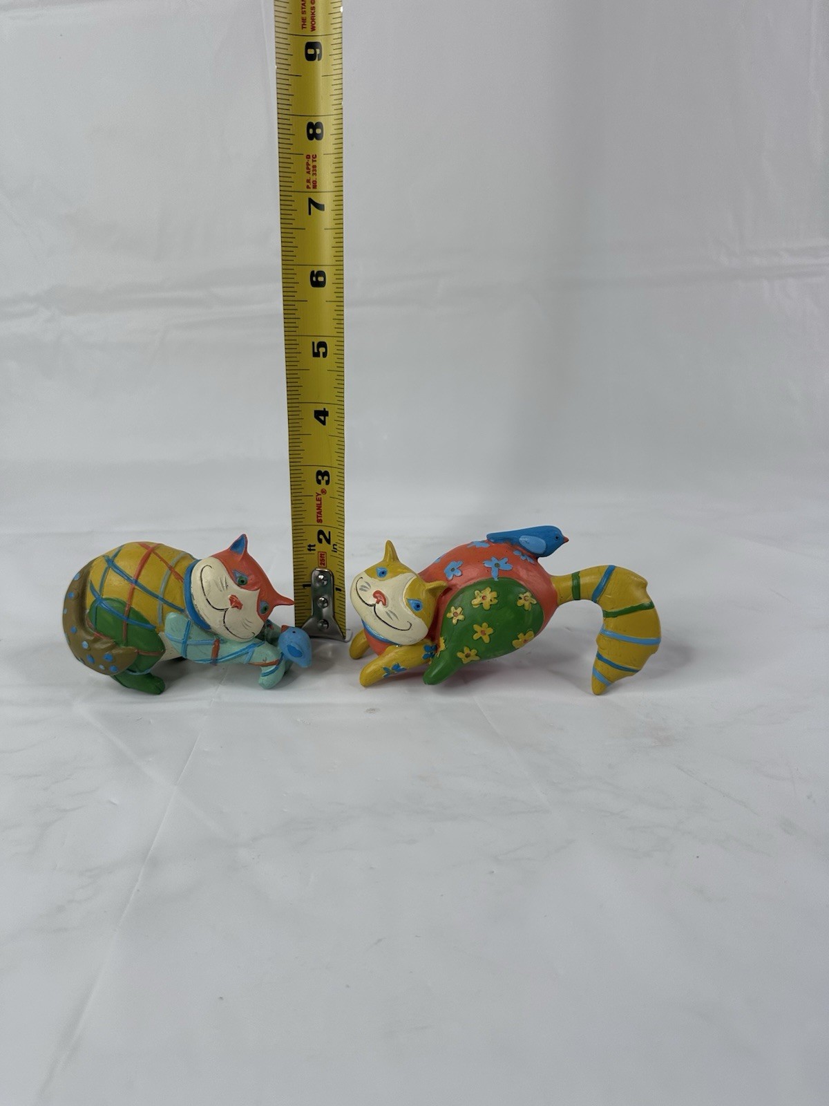 Whimsical Rainbow Primitive Folk Art Cats Figurine Resin Color Block