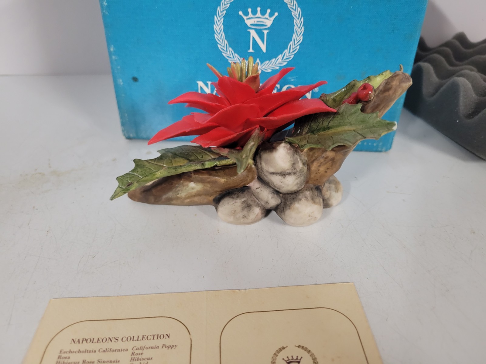 Napoleon Italy In Bloom-Red Poinsettia Flower Porcelain Figurine In Box