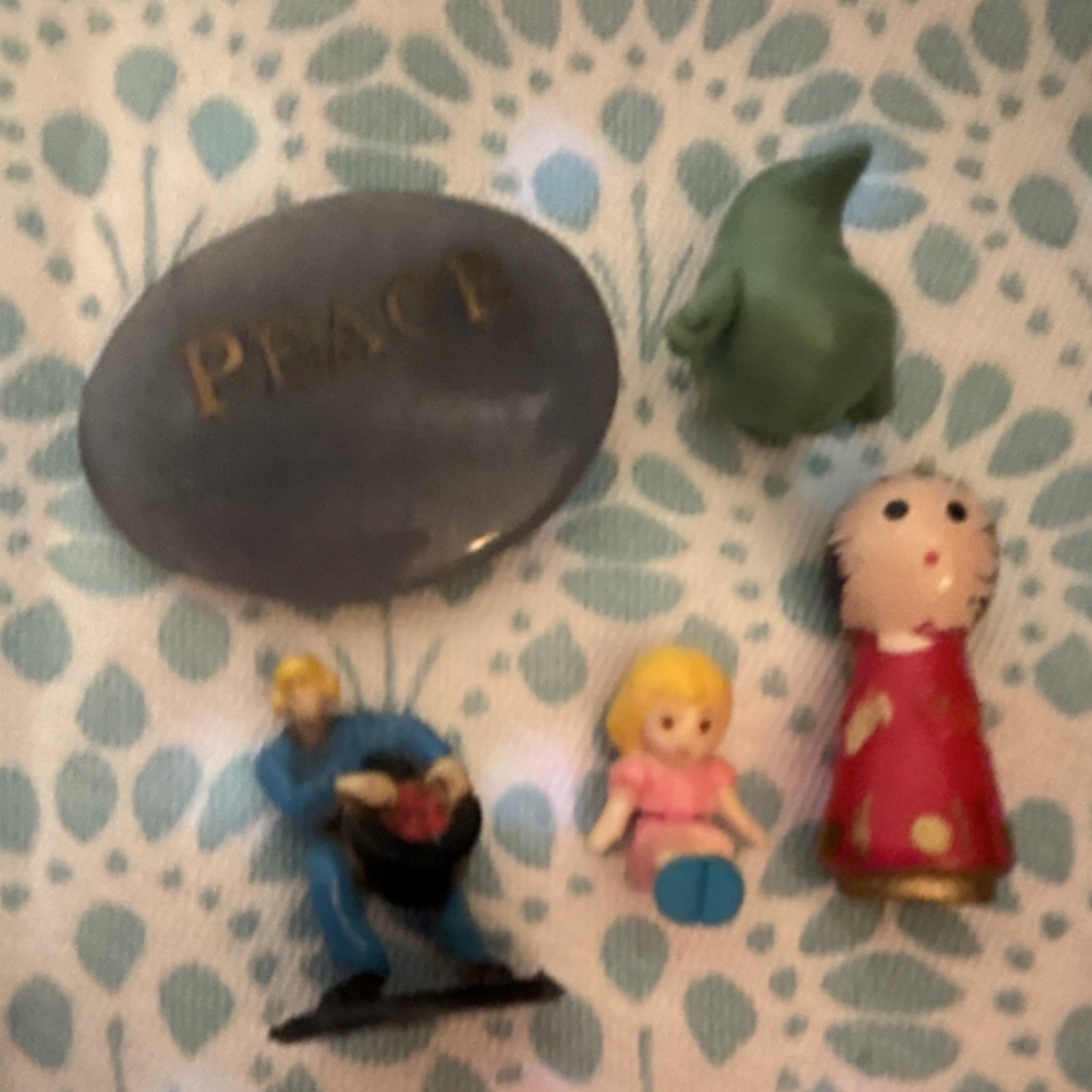Set of 5 Multicolor Plastic & Stone Cartoon Figurines, Peace Theme, Kids