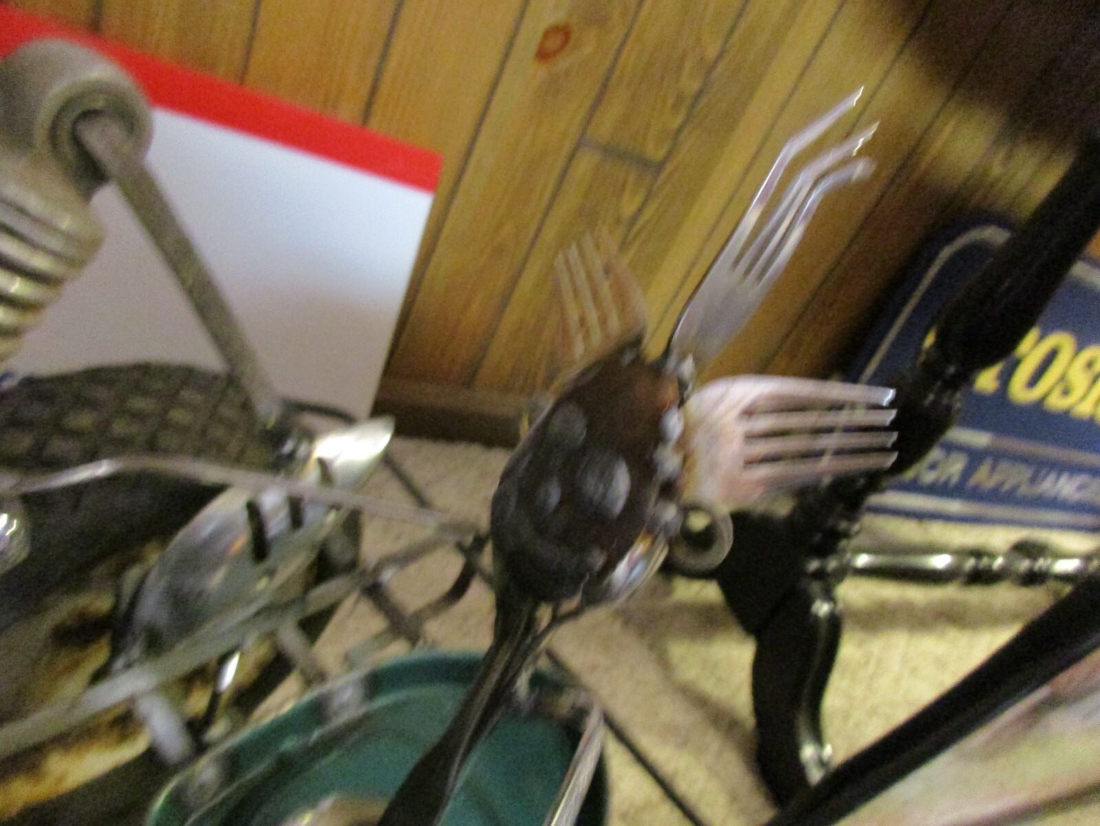 FOLK ART TRACTOR MADE FROM SEWING MACHINE/SILVERWARE MAN/MAN CAVE/RAT ROD GARAGE