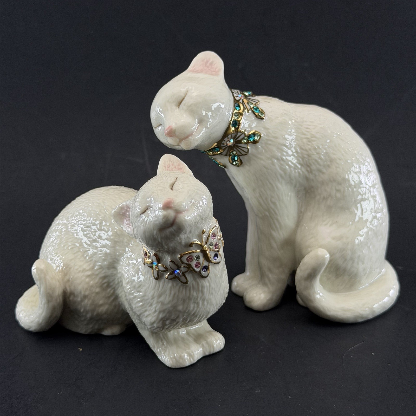 Lot 2 Lenox Sweet & Tender Porcelain Cats Figurines Swarovski Crystal Gold VTG