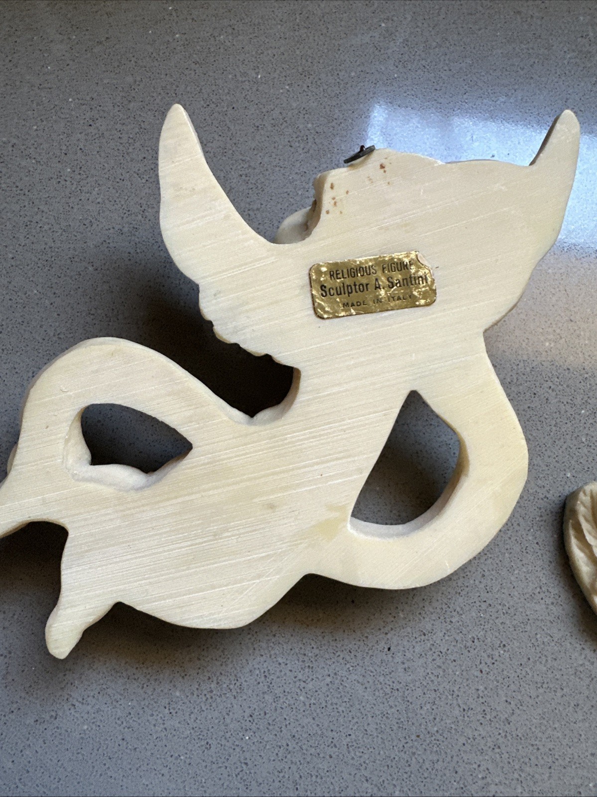 2 Vintage Cherub Ivory Resin Wall Plaques