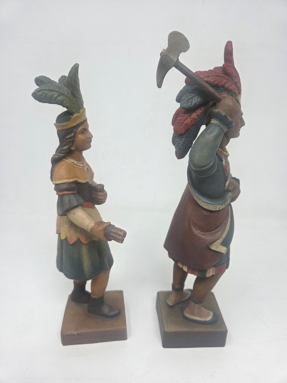 ANRI Carved Wood Native American Man and Woman Figures/Statuettes -Signed