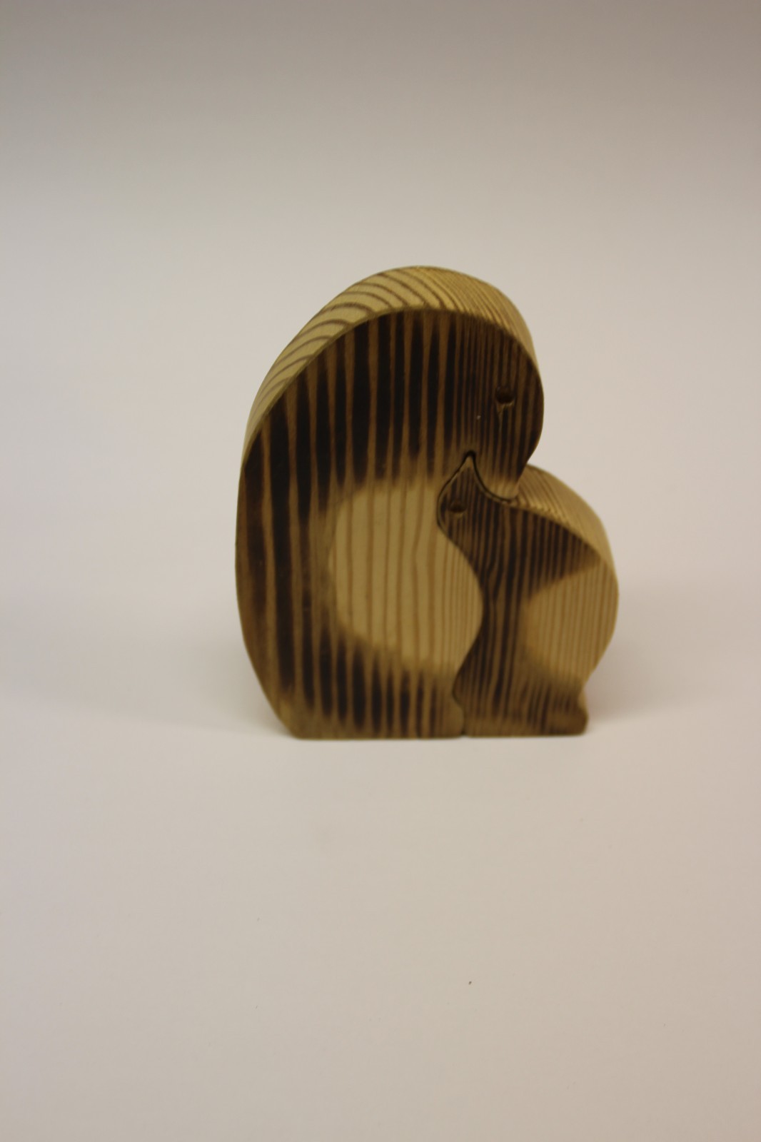 Estate Carved Wood Abstract Love Penguins Puzzle Figurines – 2 pieces Signed ’00