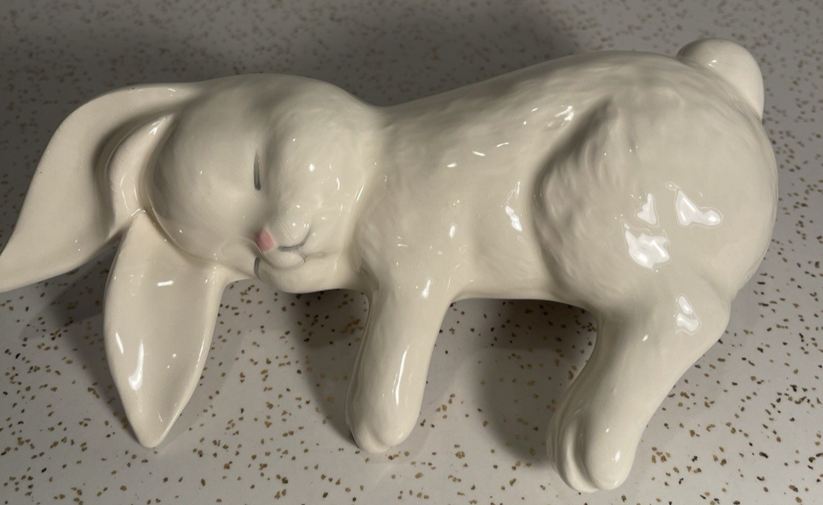 Vintage Sleeping Bunny Rabbit Shelf Sitter Ceramic Mantel Display White