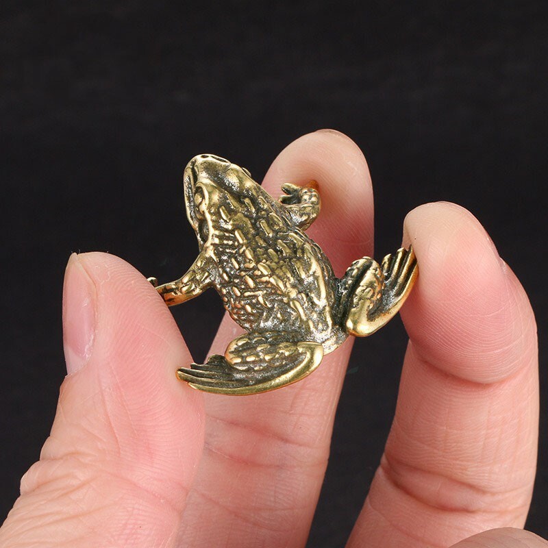 Pure Brass Frog Toad Statue Miniature Tea Pet Ornament Animal Figurine Craft Toy