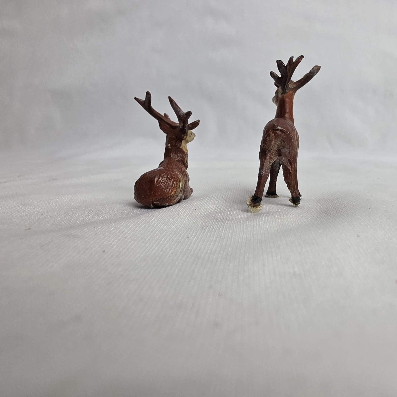Vintage Cast Metal Hand Painted Miniature Buck Deer Figurines Trinkets Set Of 2