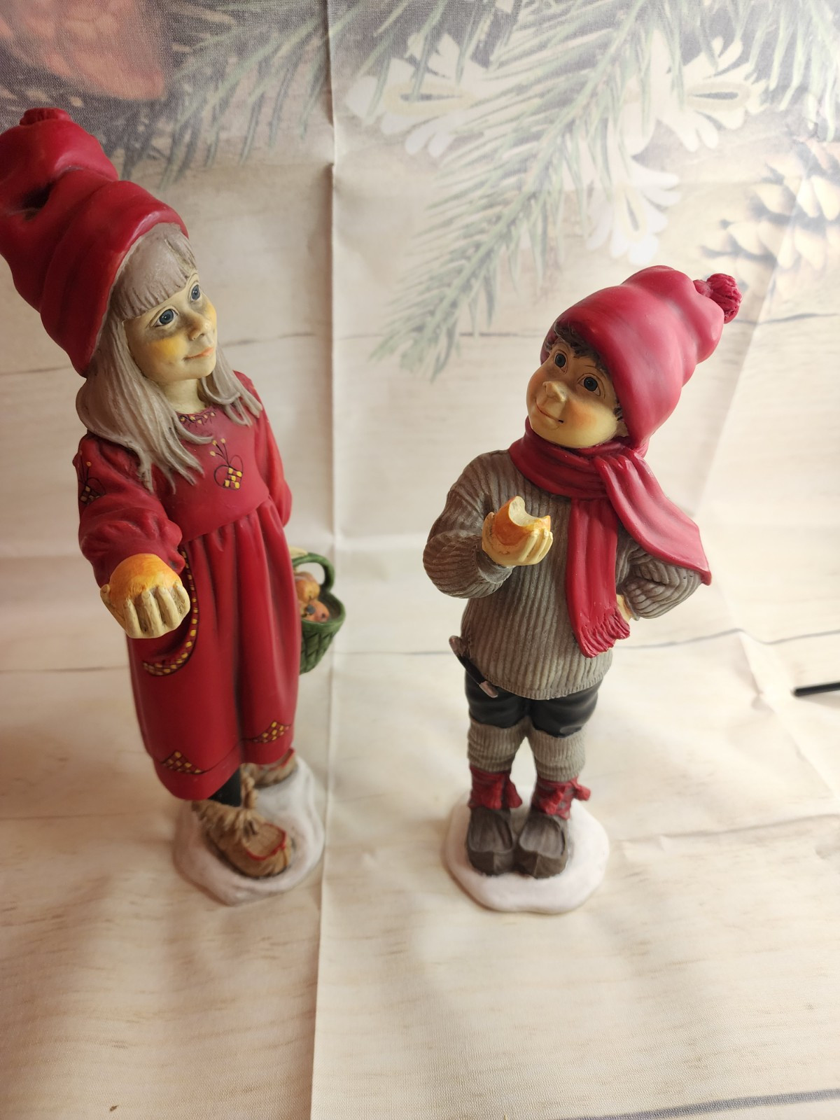 Vintage Candy Designs Norway Girl With Basket of Apples, Boy Eating Apple