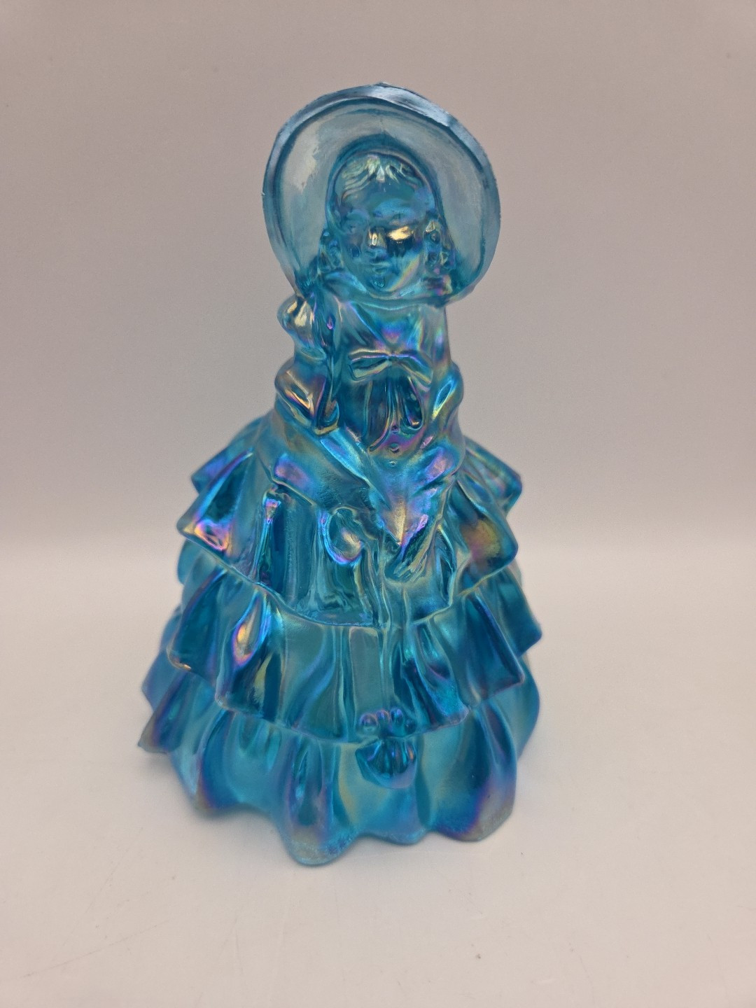 Wheaton Vintage Iridescent Aqua Blue Art Glass Colonial Victorian Lady Figurine