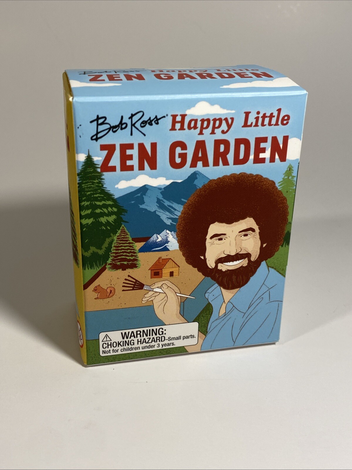Bob Ross Happy Little Zen Garden Miniature with Trees, Mountain, Squirrel, Cabin