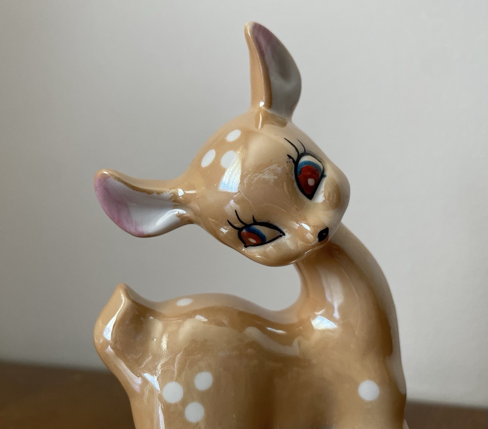 Vintage 1950s Lustreware Fawn Porcelain Cute Kitsch Baby Deer Figurine Gold Feet