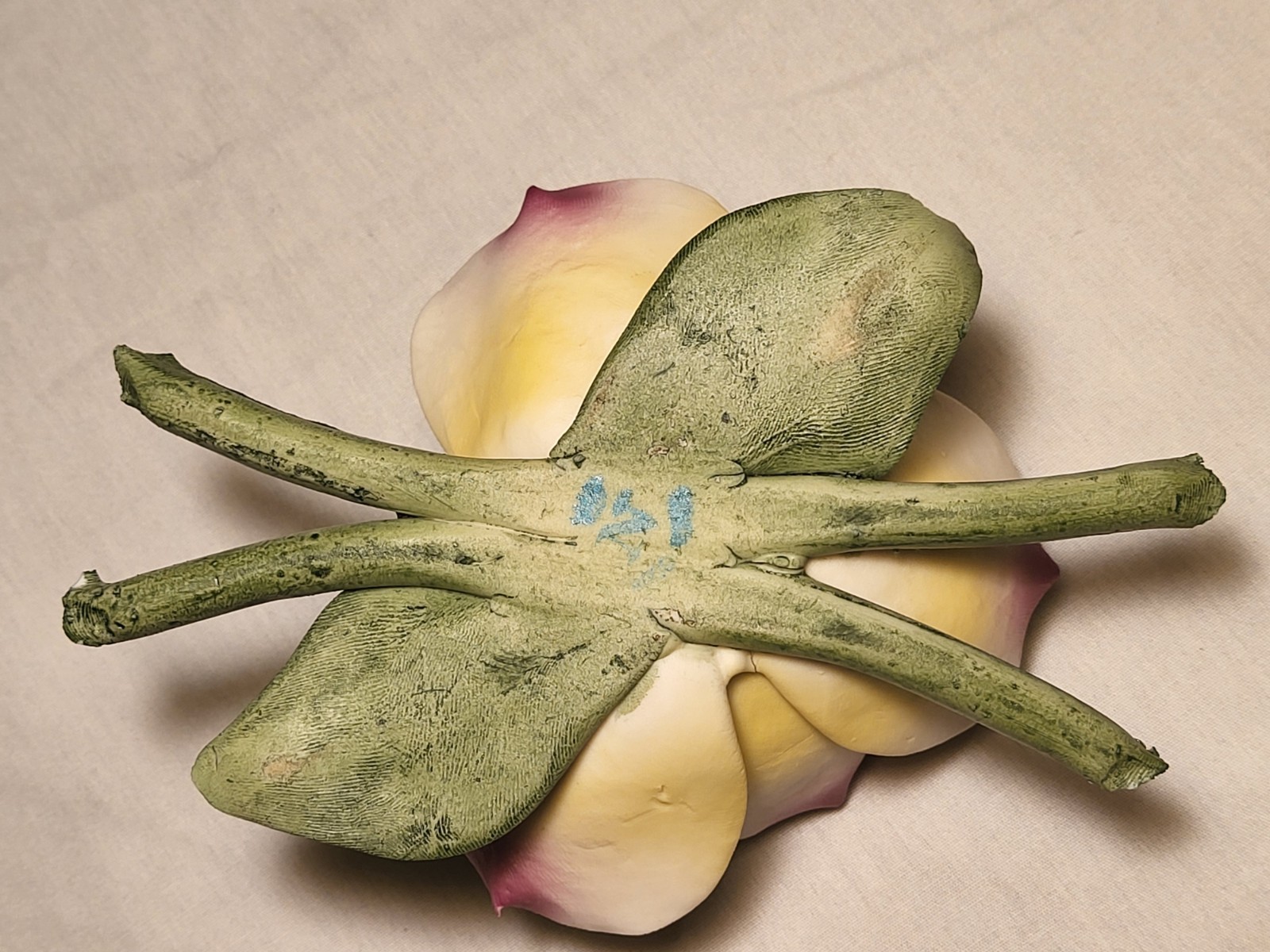 Hand Painted Ceramic Flower Figurine Cream Pink Green Matte Finish Unboxed