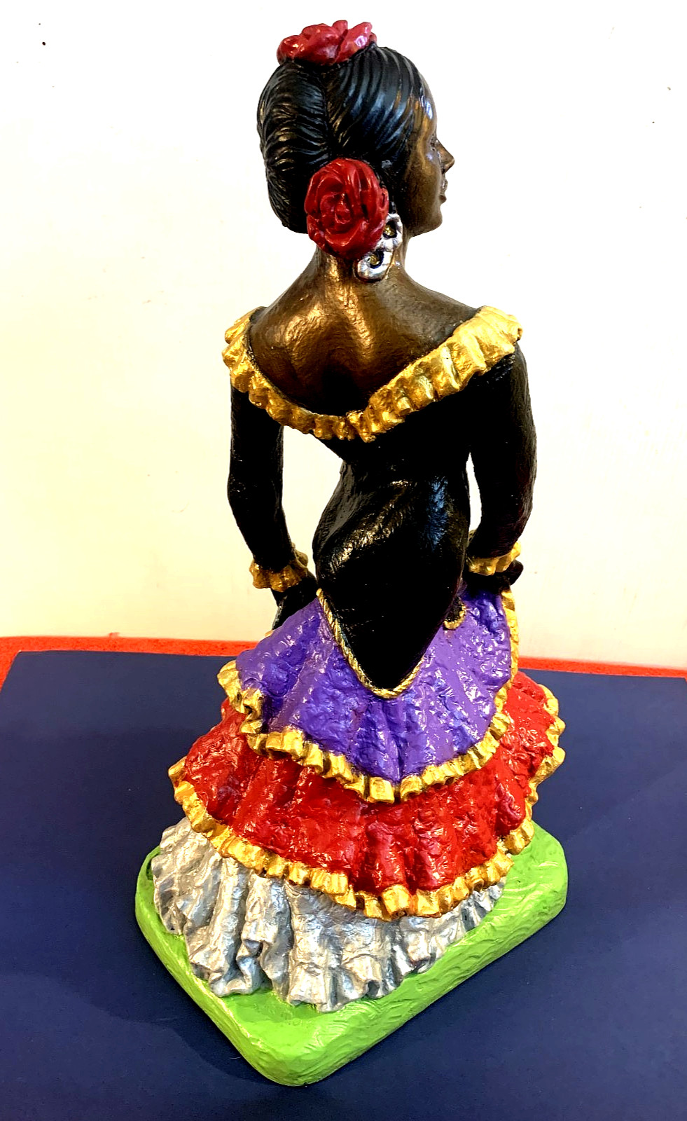 LADY FLAMINGO DANCER TROPIAL CHALK WARE FIGURINE 19 x 10 in