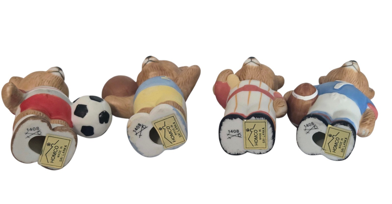 Homco Bear Sports Figurines Set of 4 Soccer Football Baseball Basketball Vintage