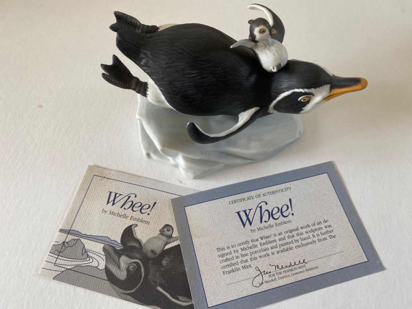 Franklin Mint Penguin family “WHEE” Hand painted Porcelain Figurine 1987 COA