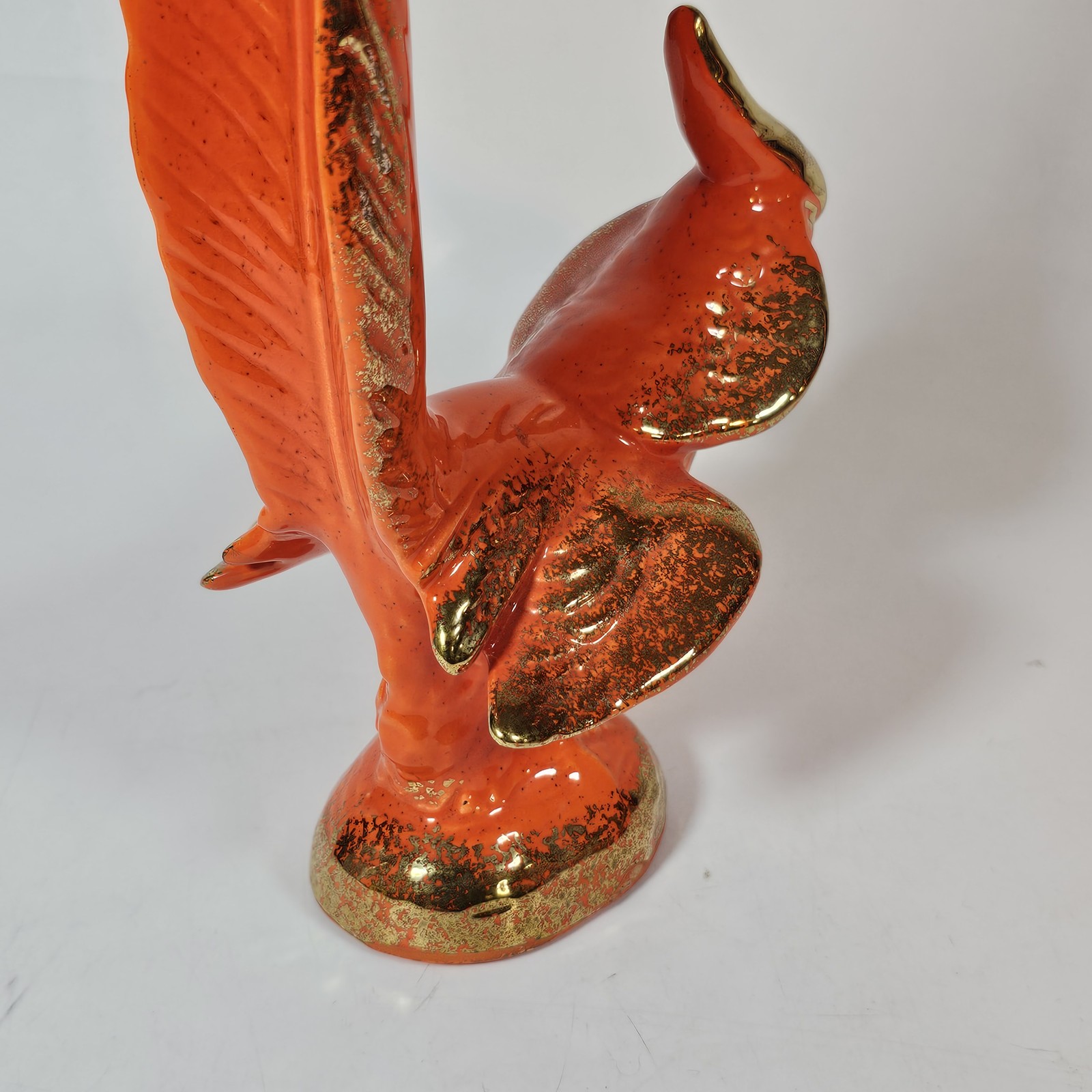 Vintage California Pottery Orange Gold Ceramic Pheasant Birds Centerpiece Bowl