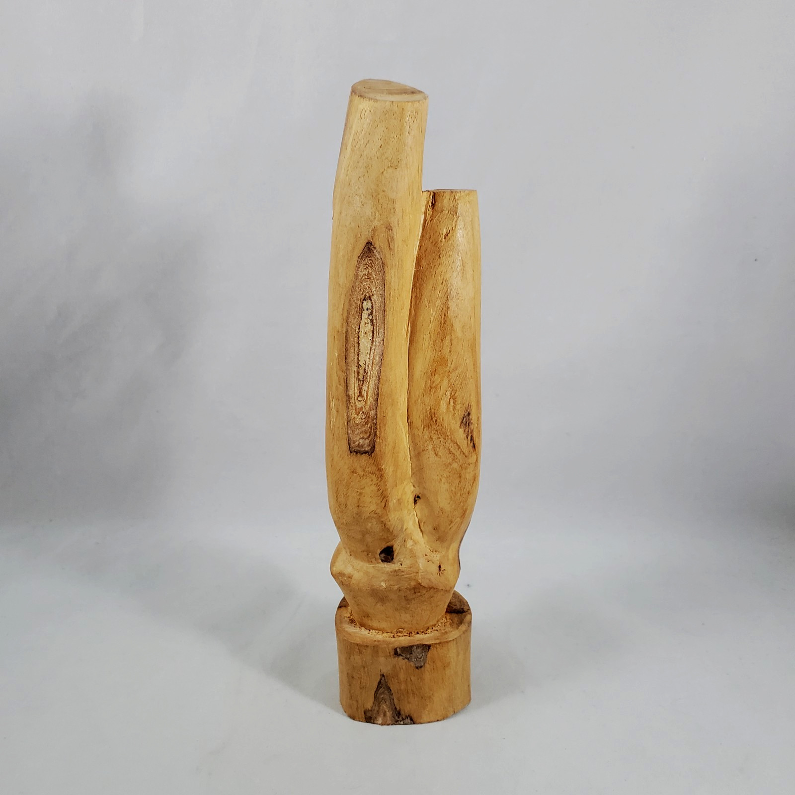 Hand Carved Wood Dual Long Faces Statue Fiji? Young Lovers Tiki Vintage Grain