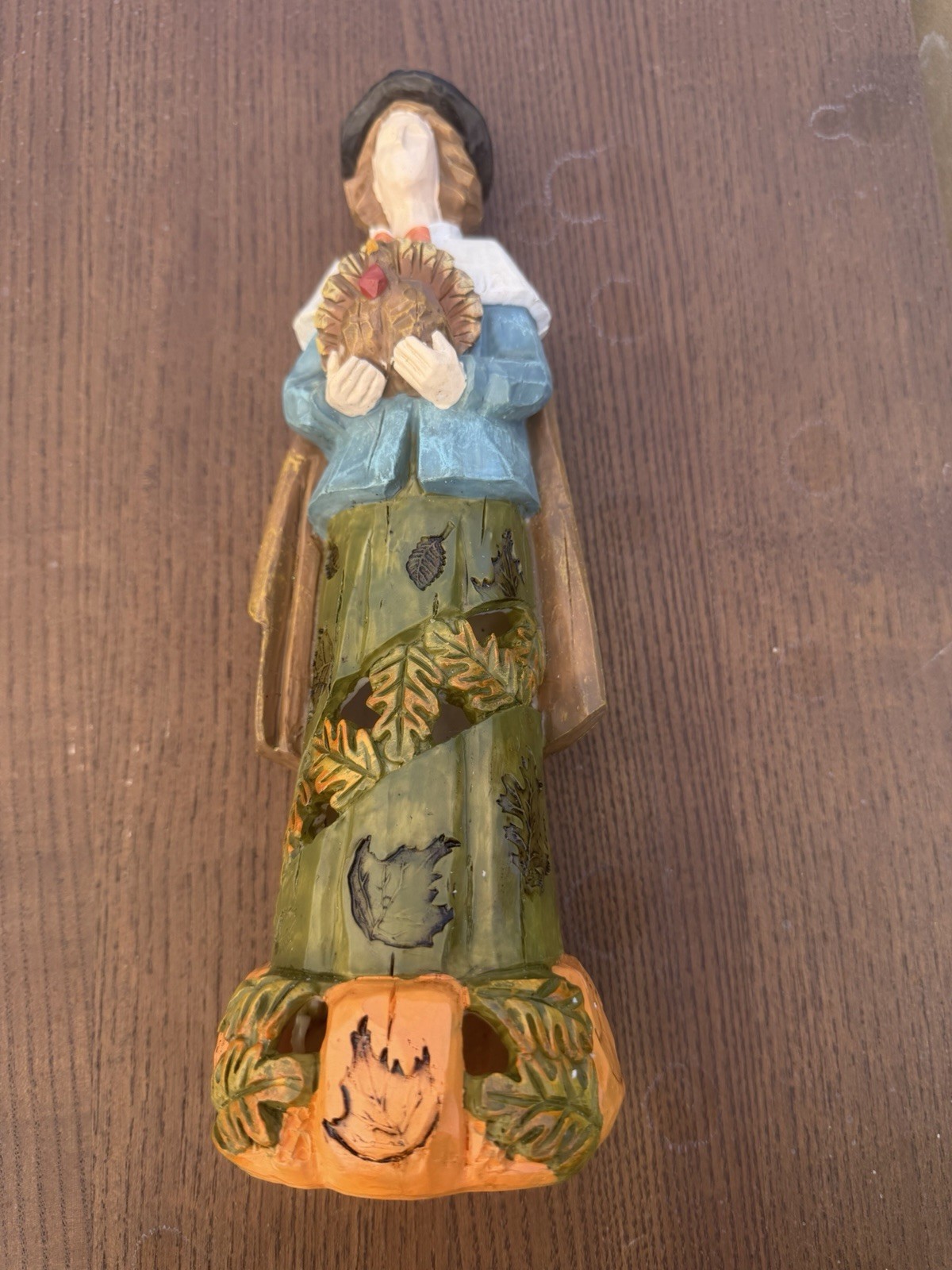 Vintage Thanksgiving 11.5″ Pilgrim Figurine Holding Pumpkin & Wheat Fall Decor