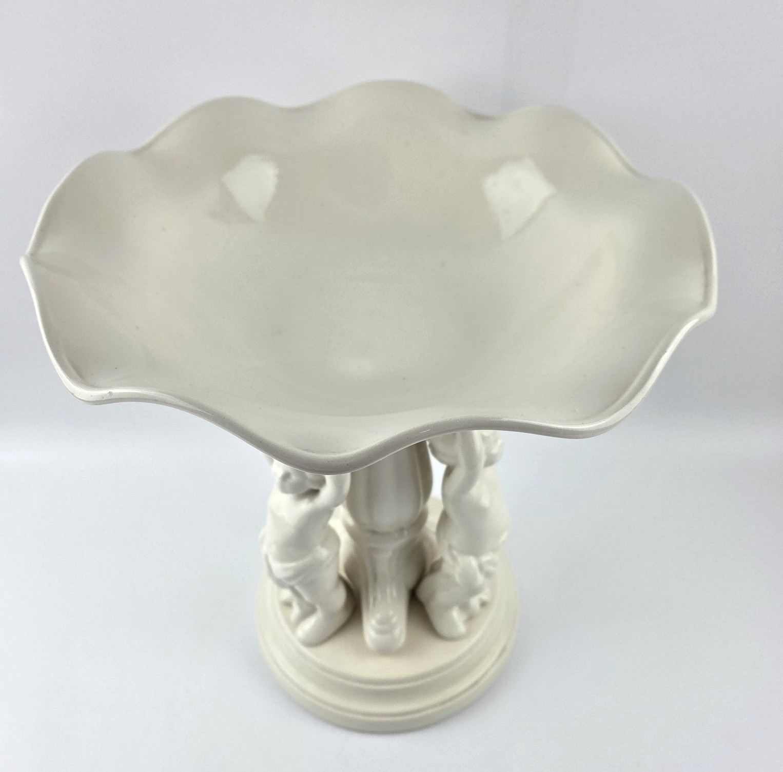 VTG Ceramic Cherub Xlg Bowl Wedding Compote Centerpiece Off White 12.5″ Rococo