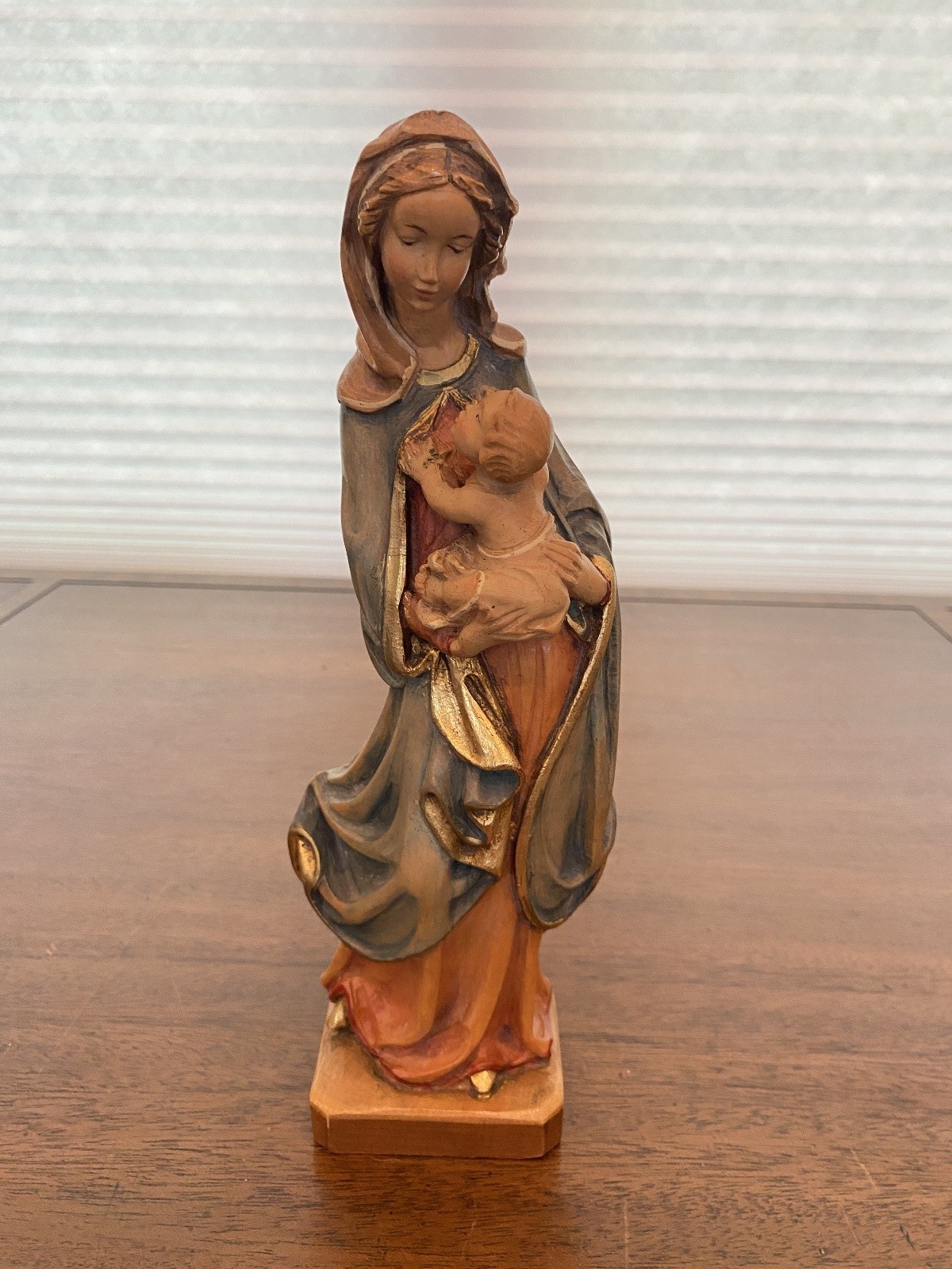 STUNNING VTG Madonna & Child Wood Carved PAINTED Figurine 10.5″H MADE IN ITALY