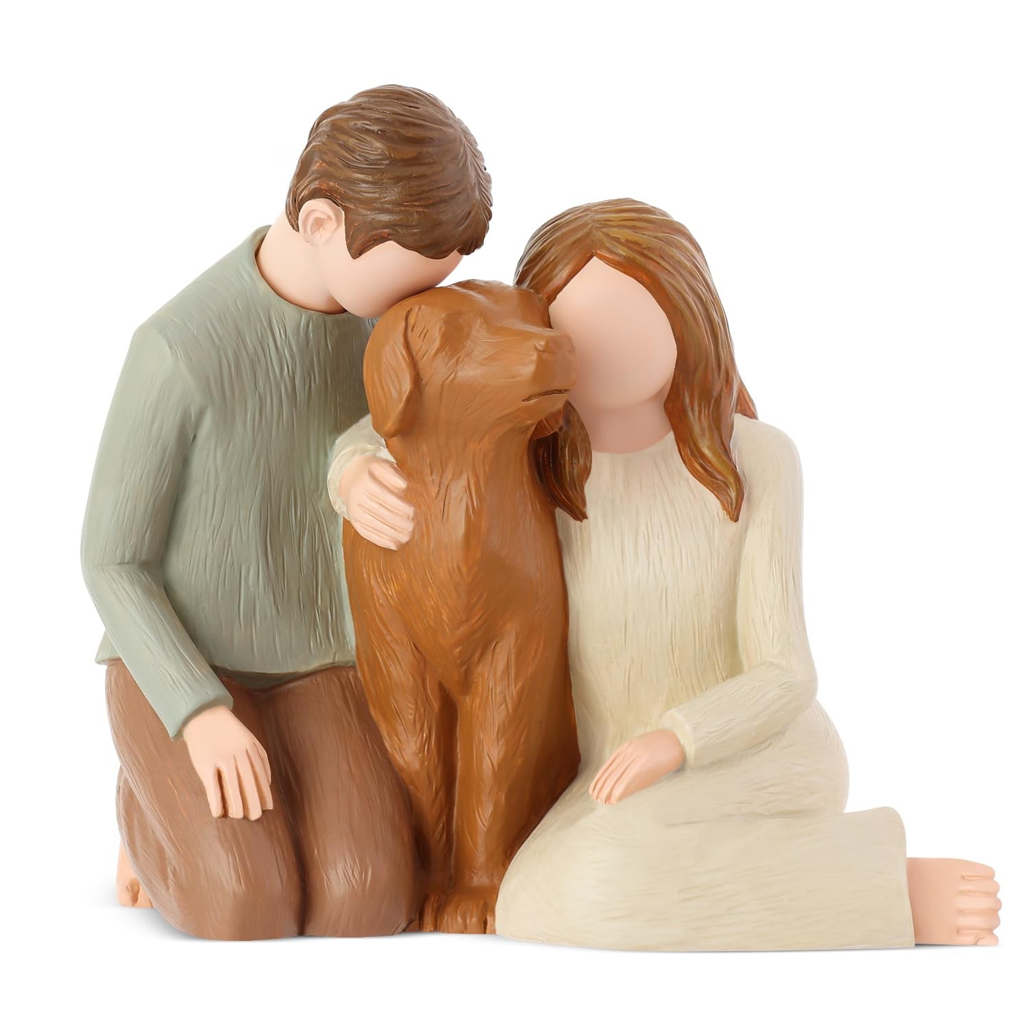 Couple With Dog Figurines Ornaments Family Memorials Statues Gifts For Lover