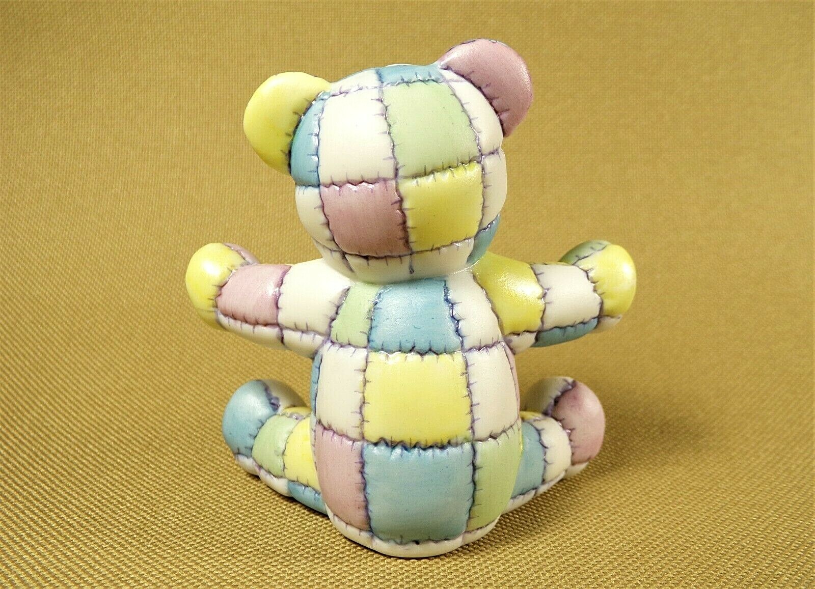Porcelain Teddy Bear Figurine 3″ Pastel Patchwork Quilt Ceramic Cub TFM Malaysia