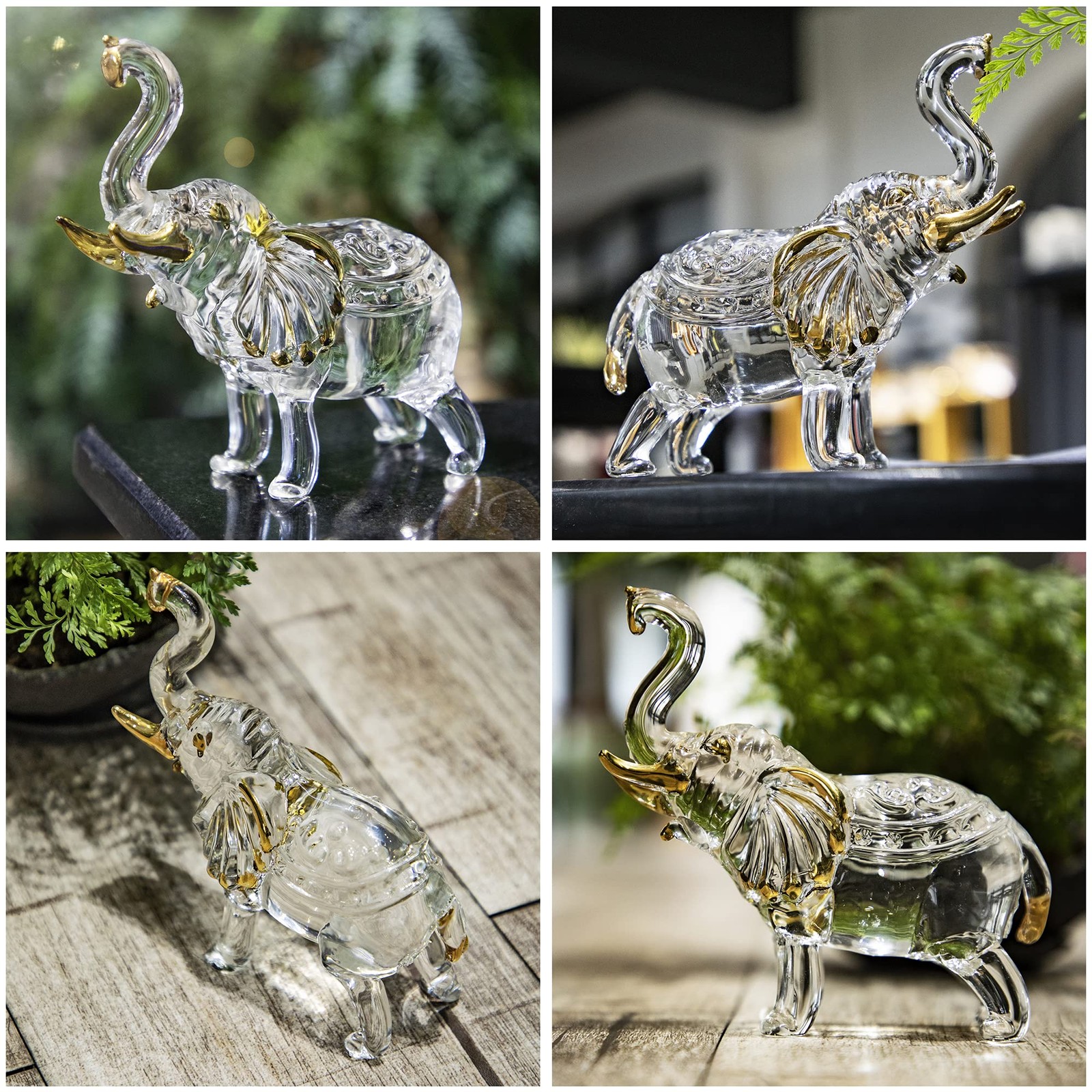 Handmade Crystal Thai Elephant Statue with Trunk Raised Figurine Home Decor T…
