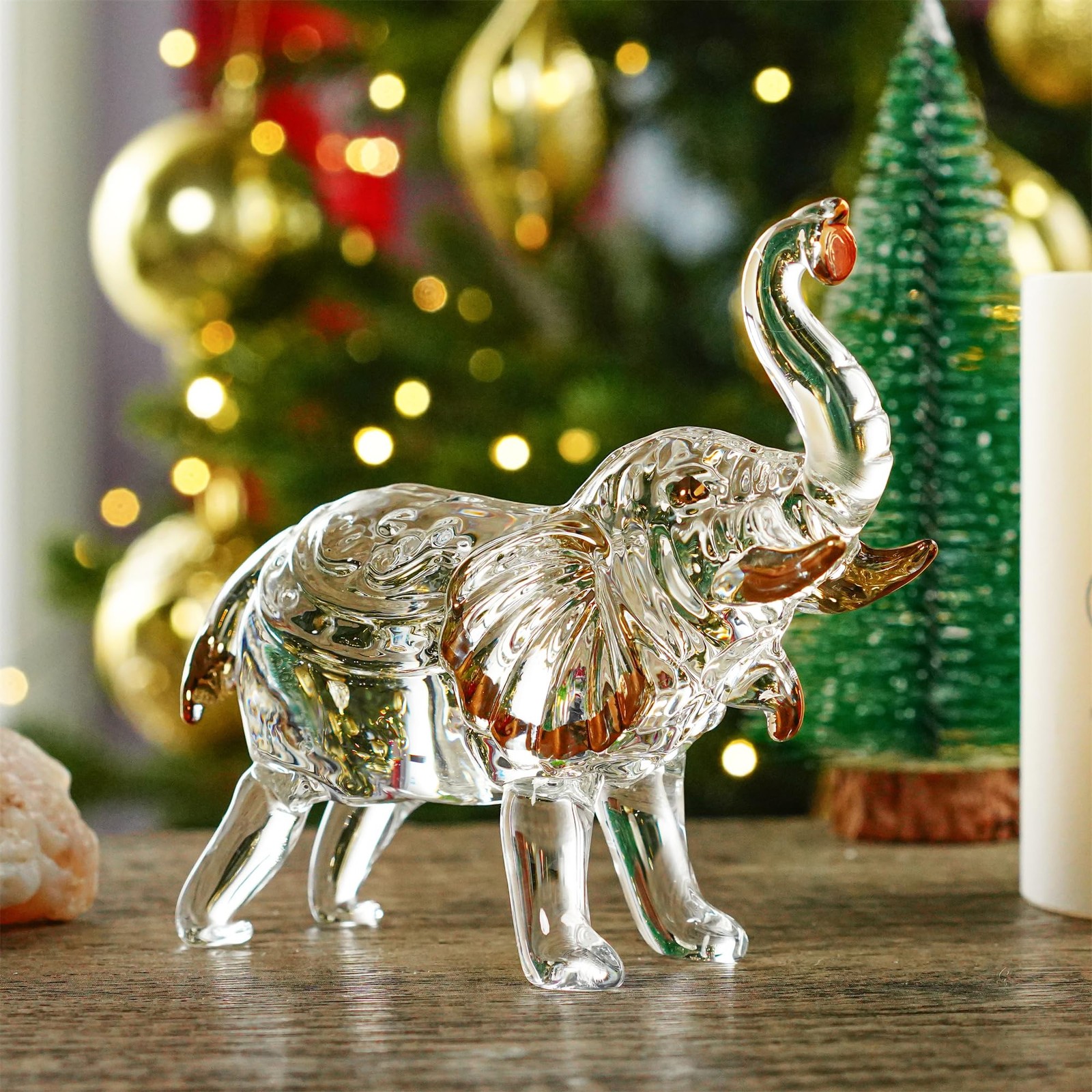 Handmade Crystal Thai Elephant Statue with Trunk Raised Figurine Home Decor T…