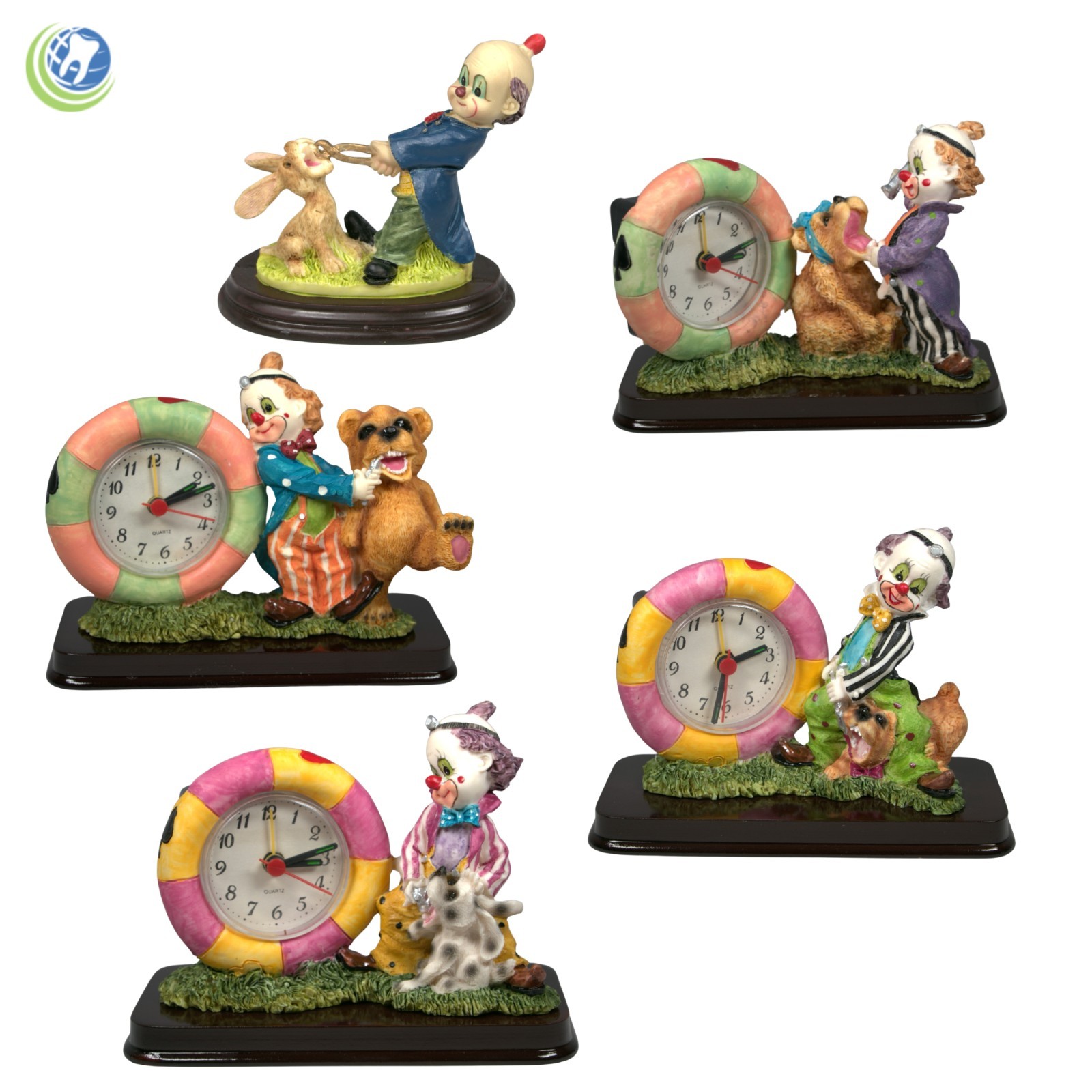 Dental Office Dentist Figurine Decoration Clown & Dalmatian Patient with Clock