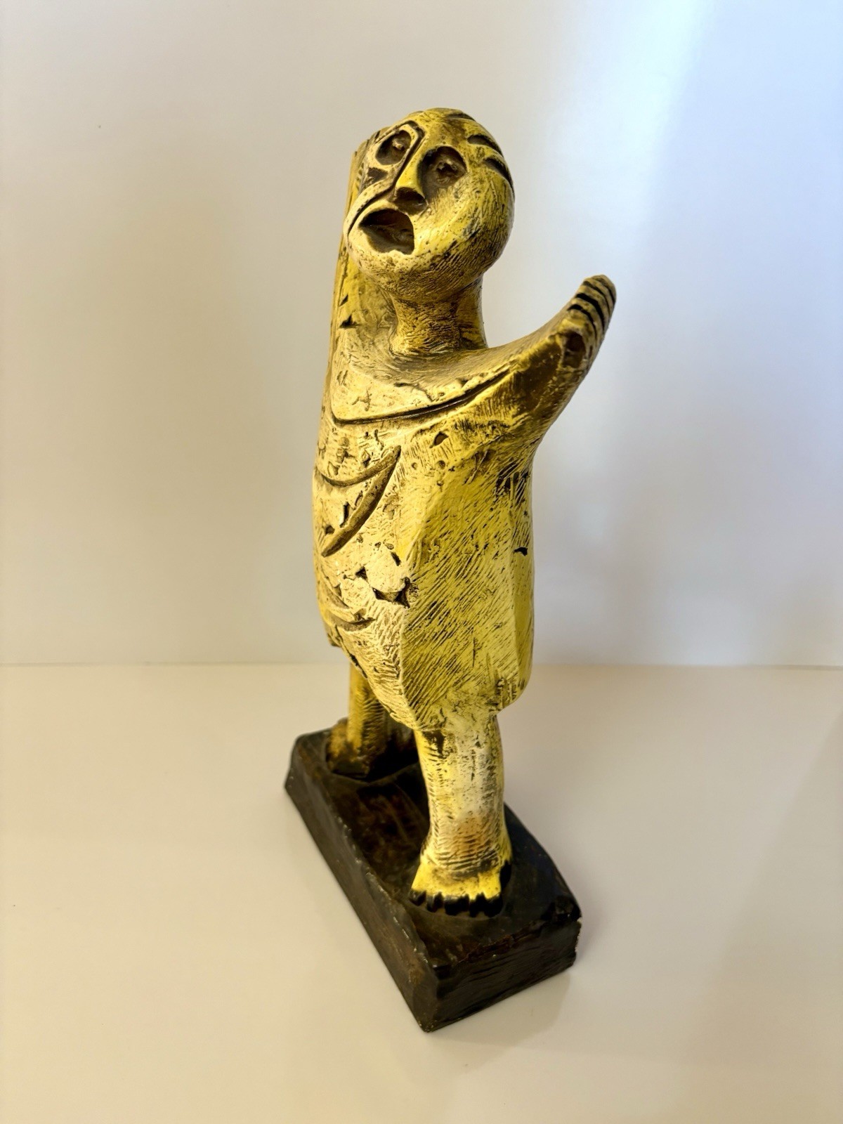 Yellow Man MCM Bitossi Style Pottery Emo Figure Brutalist Folk Art Sculpture 11”