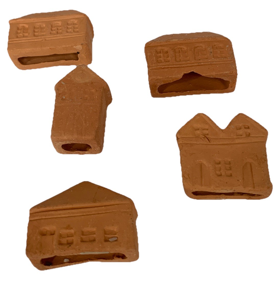 5 Mini 3D Clay Terra Cotta Houses Village Rustic Primitive Craft Holiday Decor