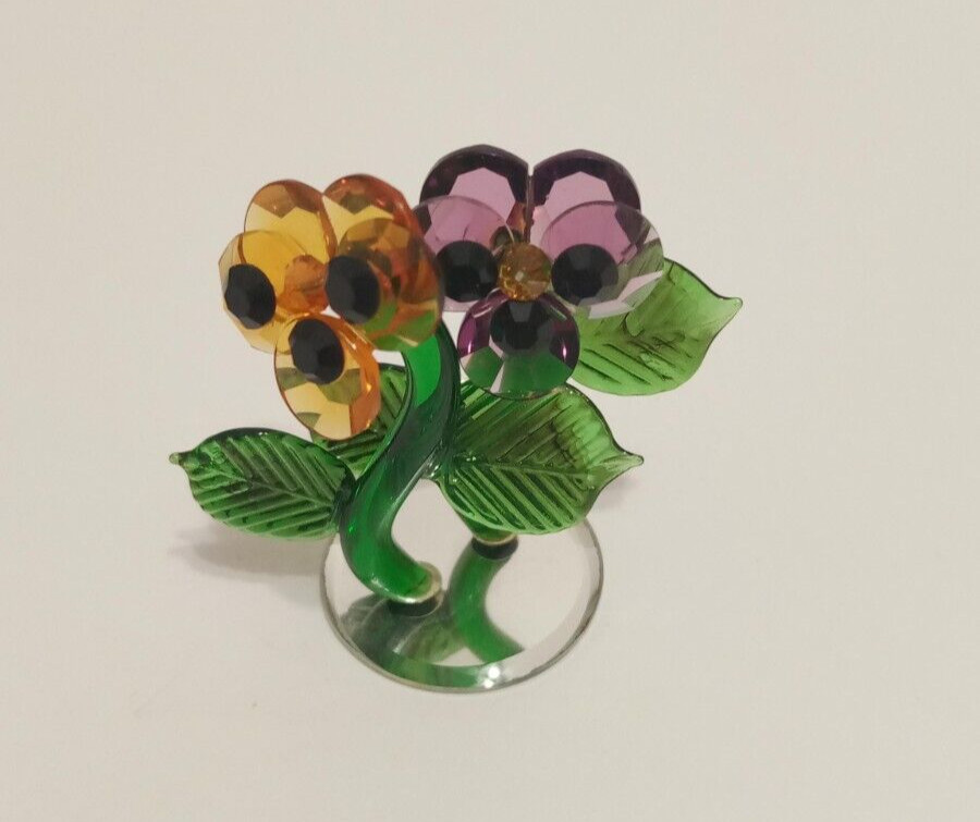 Vintage Crystal World Glass 2 Flower Figurine