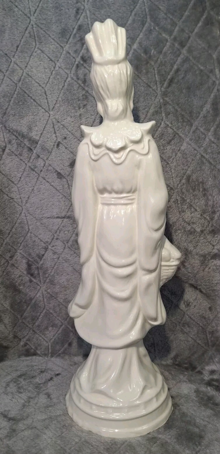 Asian Woman Statue Ceramic Figurine 12.75″ Goddess Empress Lady With Basket