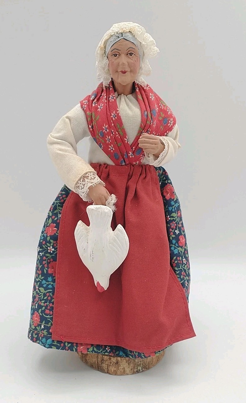 VTG Santon d’Argile De Provence Syndicat Des Santonniers Doll Old Woman Chicken