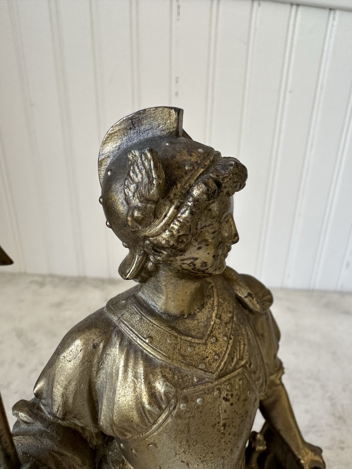 Antique Medieval Warrior Statues Set 9.5” Bronzed Spelter Knights Medusa Shield