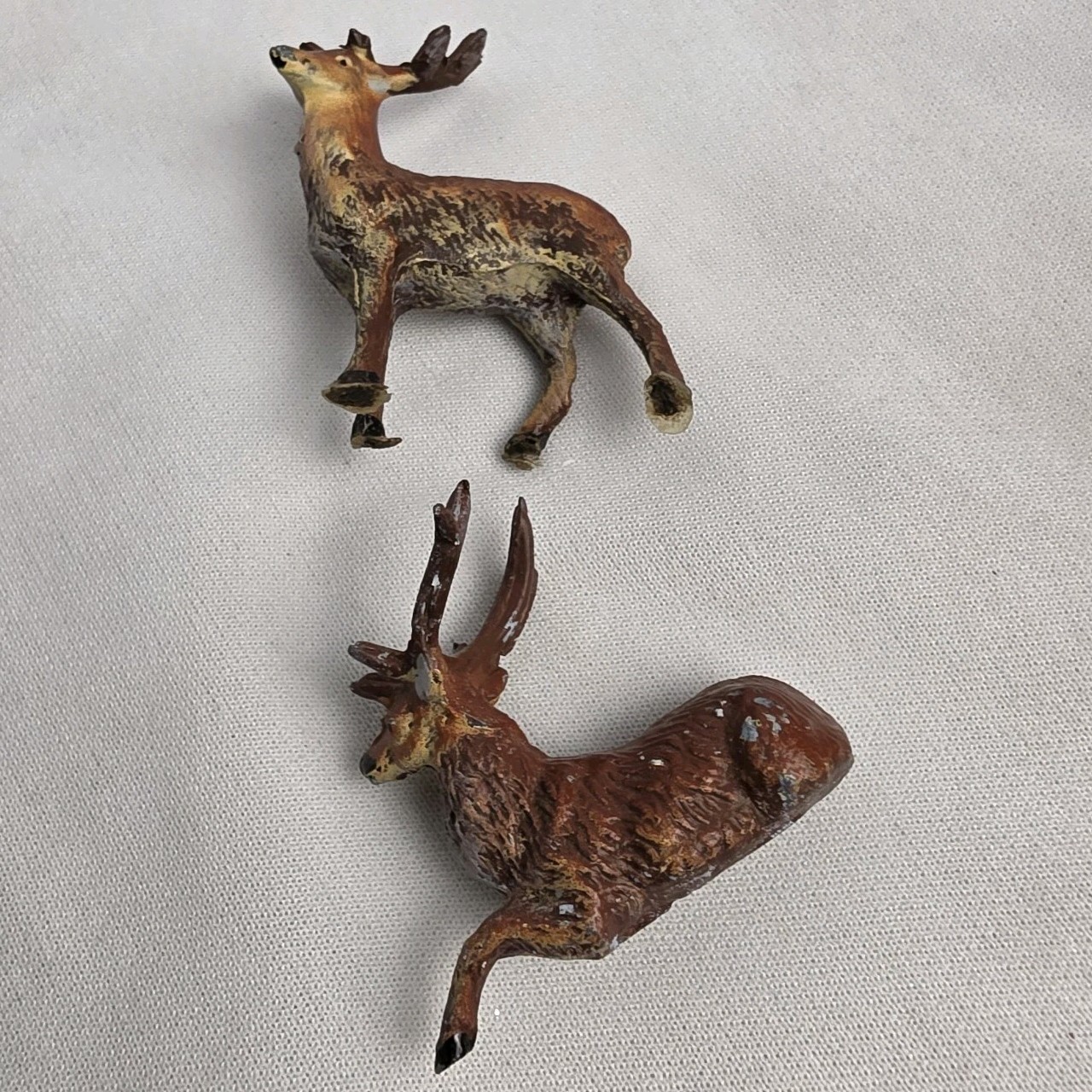 Vintage Cast Metal Hand Painted Miniature Buck Deer Figurines Trinkets Set Of 2