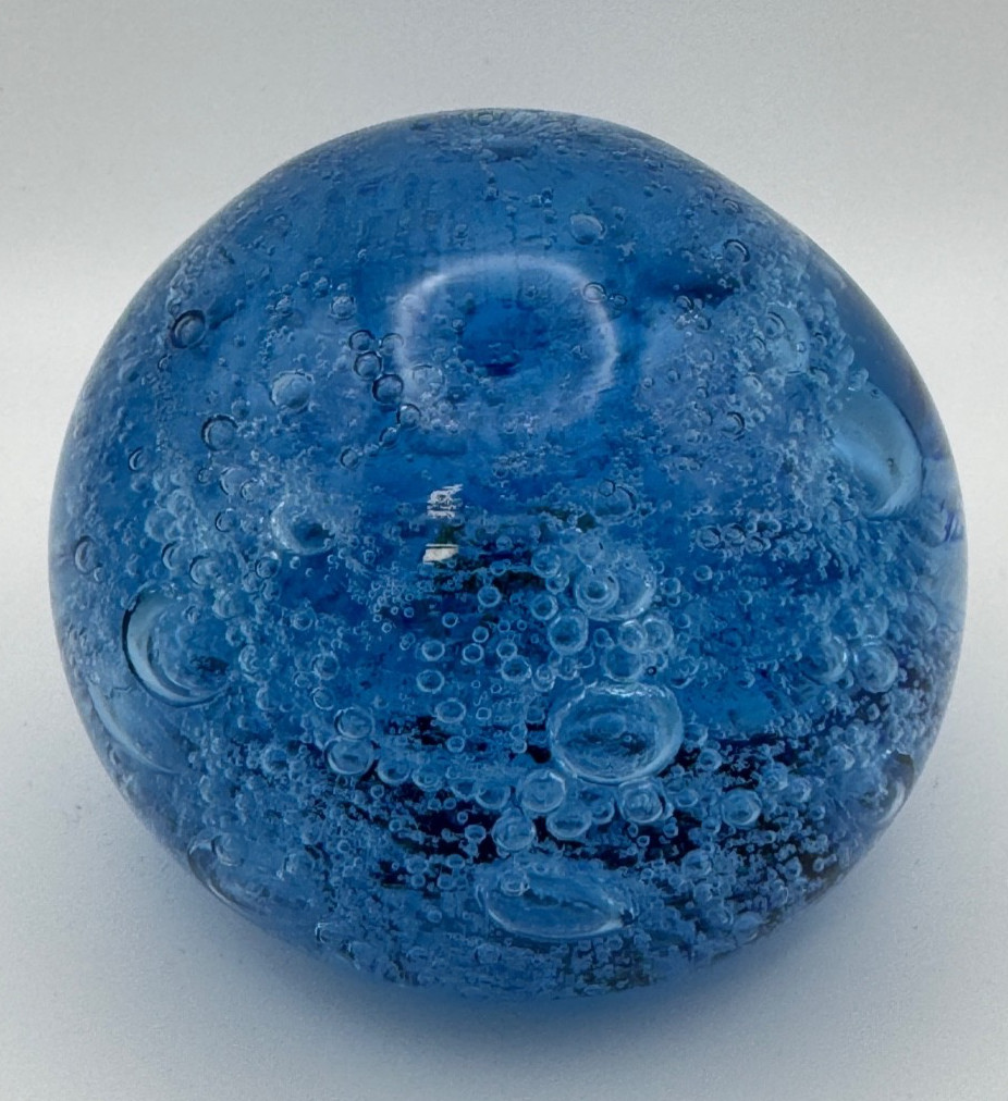 Hand Blown Glass Ocean Bubbles Blue Table Orb Art Sculpture