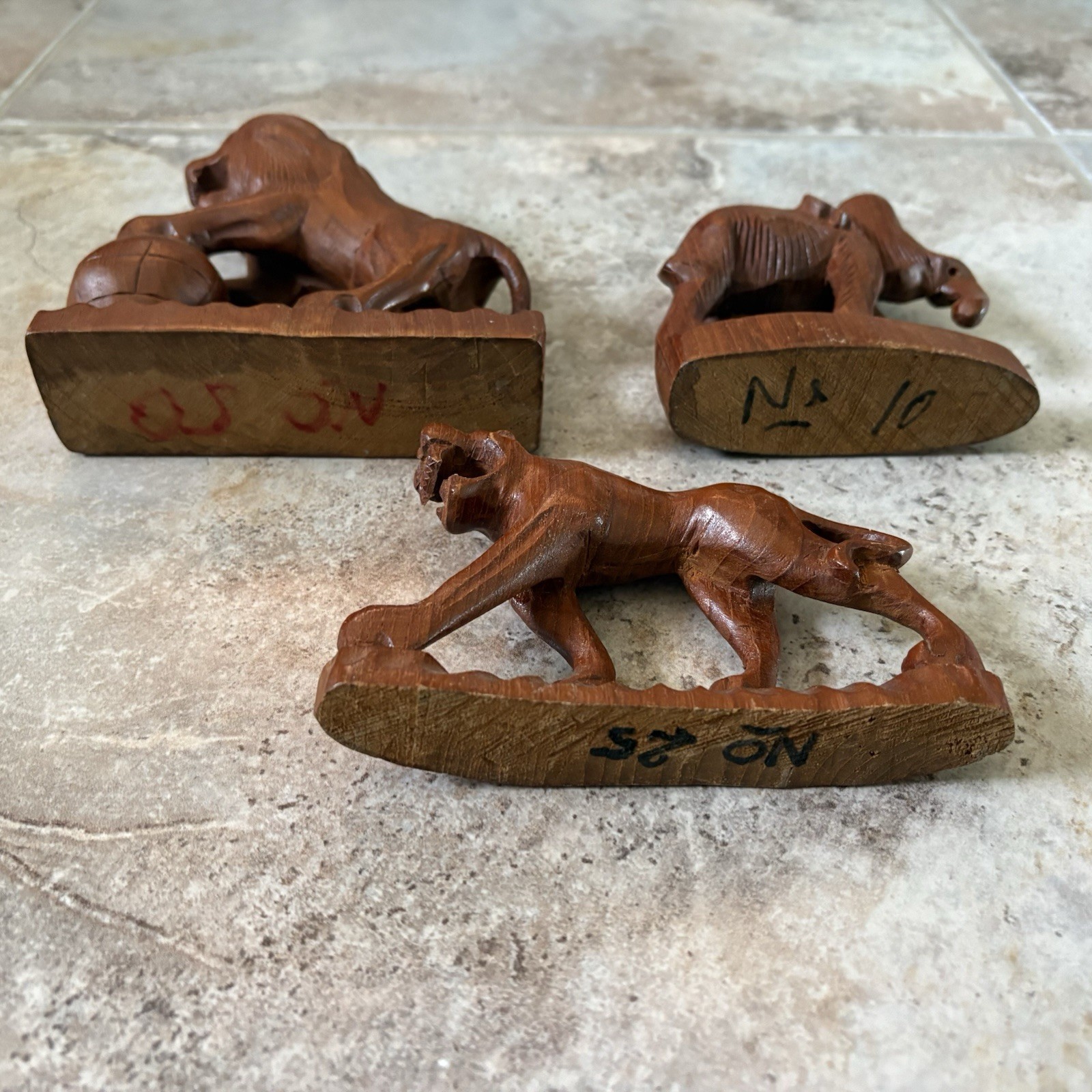 Hand Carved Vintage Philippines Lion Elephant Cat Tiger Animals Wooden Folk Art