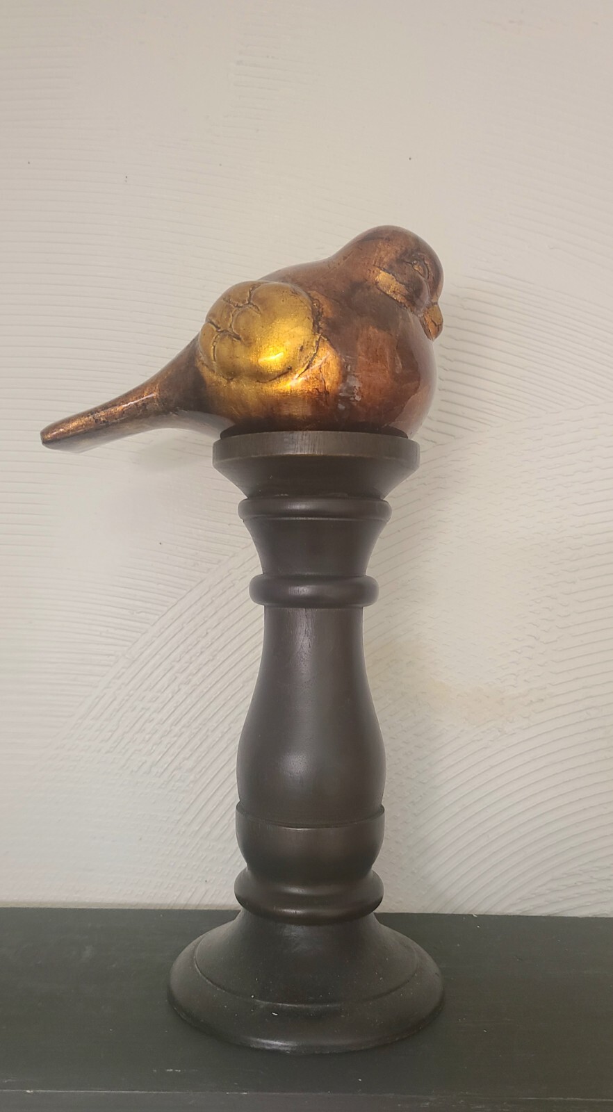 Shiny Metallic Gold/Bronze/Brown Ceramic Bird Figurine Decor 5″ Modern Country