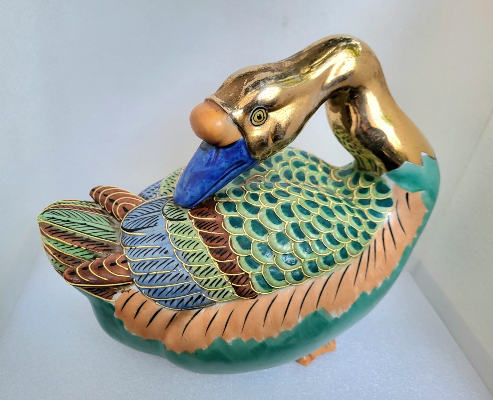 Vintage Andrea By Sadek Japanese Porcelain Clay Kutani Goose Mandarin Duck Mint