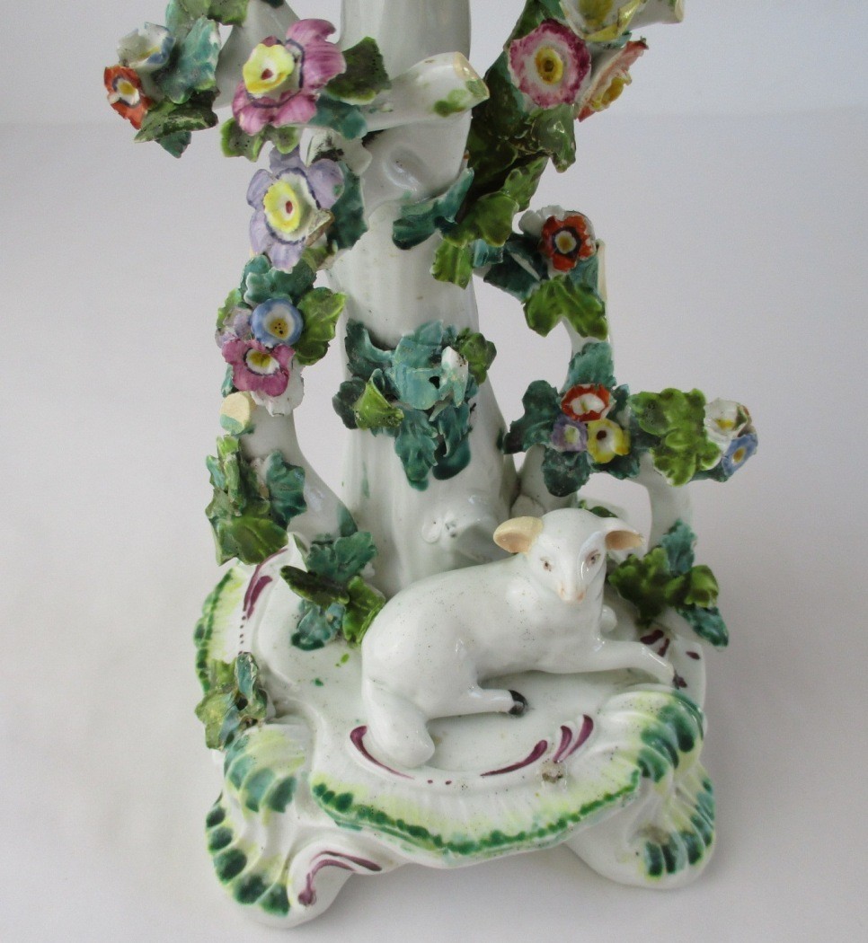 Chelsea Porcelain candleholder lamb figurine 18th century England antique