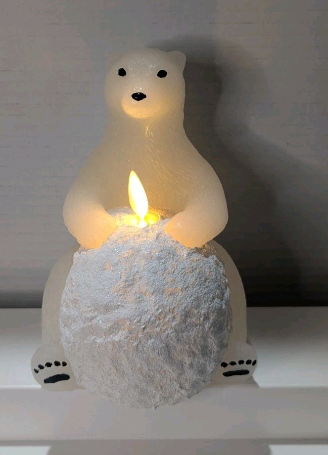 Martha Stewart Flameless Sitting Polar Bear Figural Timer Mode Fake Candle Look
