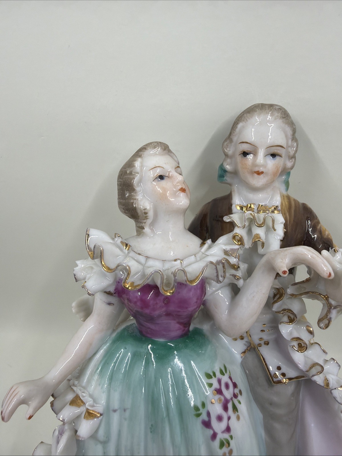 Vintage Bone China Lace Renaissance Dancing Couple Figurine With Crossed Swords