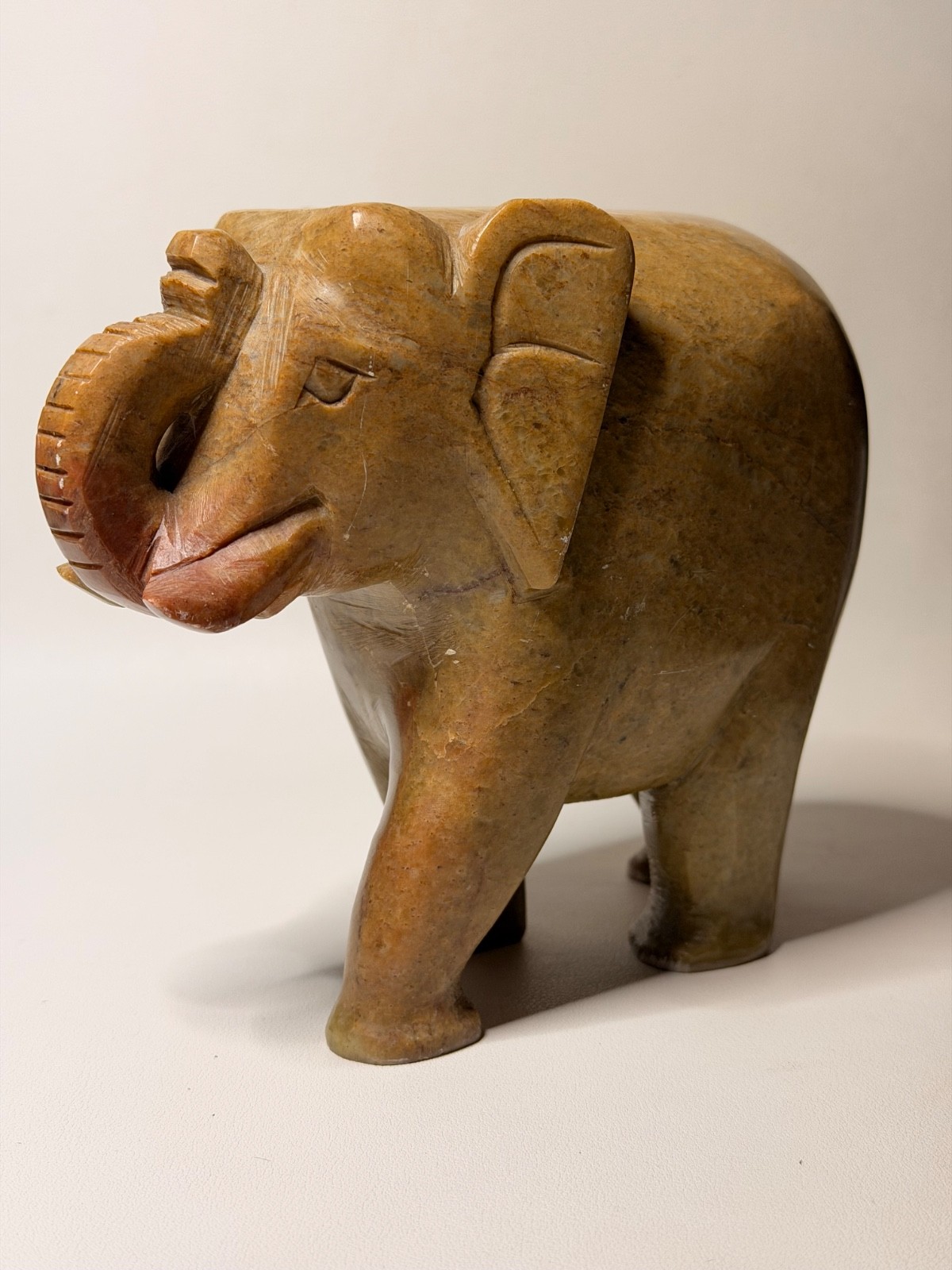 Large Hand Carved Stone Elephant Figurine – Heavy Solid Soapstone – 6lb 5oz